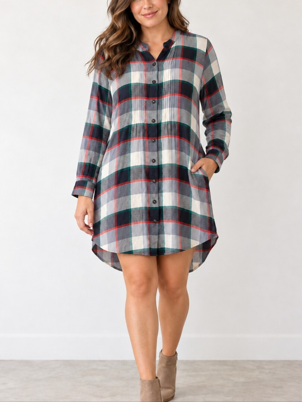 Matilda Jane Plaid Shirt Dress Womens Large Button Front Long Sleeve Pockets